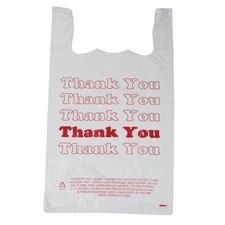 Large Plastic Thank You Bags (T-Shirt Bags) 18" x 8" x 30" - Case of 500