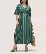 NWT 22-24/3X BloomChic Striped Contrast Dolman Shirred Pocket Split Flutter