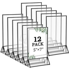 12 Pack 5x7 Inch Clear Acrylic Sign Holders, Double-Sided Black Display Stand...