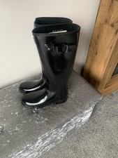 WOMENS HUNTER REFINED WIDE FIT WELLIE BOOTS Size 5 UK EU 38 BLACK WORN ONCE ONLY