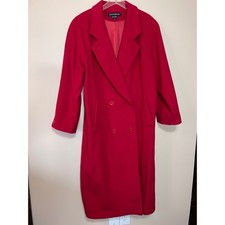 VTG DONNYBROOK Red Double Breasted Wool Coat Women 14 Long Classic Pockets Lined