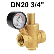 DN20 3/4" Brass Adjustable Water Pressure Reducing Regulator Valves With Gauge