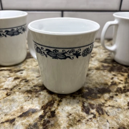 Set of 4 Vintage Corelle Morning Blue Coffee Mugs 8 oz Corning Ware Cups