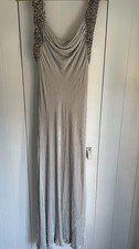 ANOUSHKA G COUTURE Sz S Grey 100% Devore Silk Bead Embellished Straps Long Dress