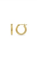 14K Solid Yellow Gold Polished Baby Round Creole Hoop Earrings 12mm