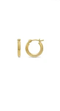 14K Solid Yellow Gold Polished Baby Round Creole Hoop Earrings 12mm