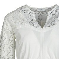 Sandro Paris Damen Bluse Weiß Broderie Anglaise Baumwolle V-Ausschnitt Gr. 3 L