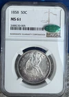 1858 Liberty Seated Half Dollar 50C ~ NGC MS61 CAC ~ Stunning~ See Pics & Video