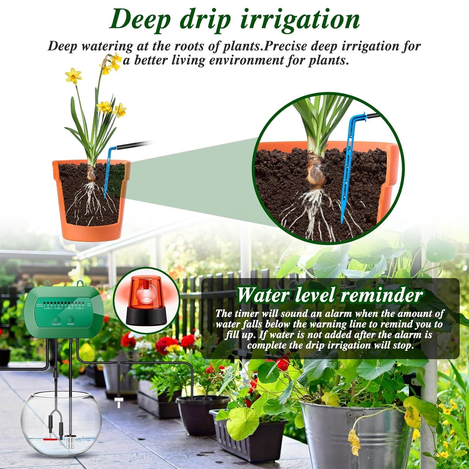 50FT Solar Automatic Drip Irrigation System Kit + Plant Watering Timer ...