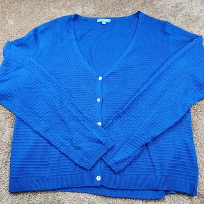 Women s Draper James RSVP Textured V-neck Button Cardigan Cropped Blue Size XL
