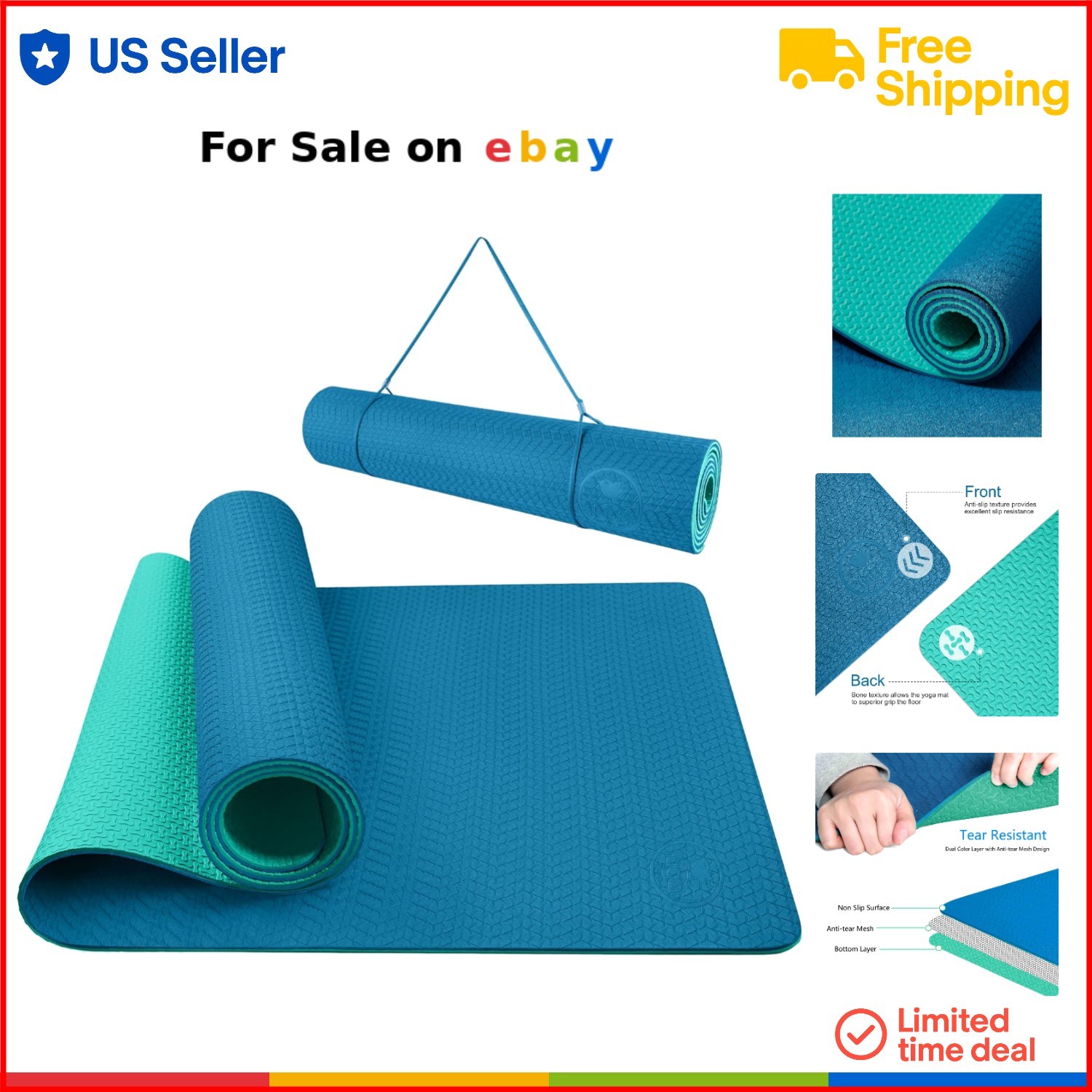 Eco-Friendly Non-Slip Thick Yoga Mat for Pilates Workout 72x24