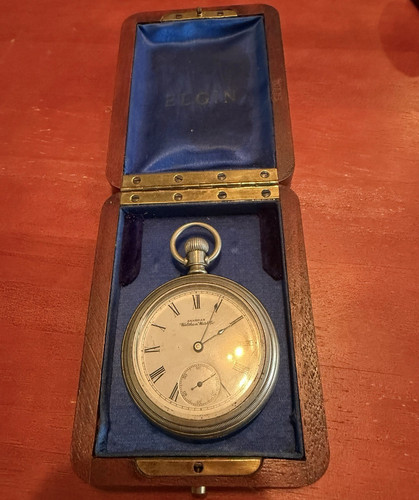 Antique 1879 Waltham Pocket Watch Model 1877 In Vintage Wooden Elgin Box