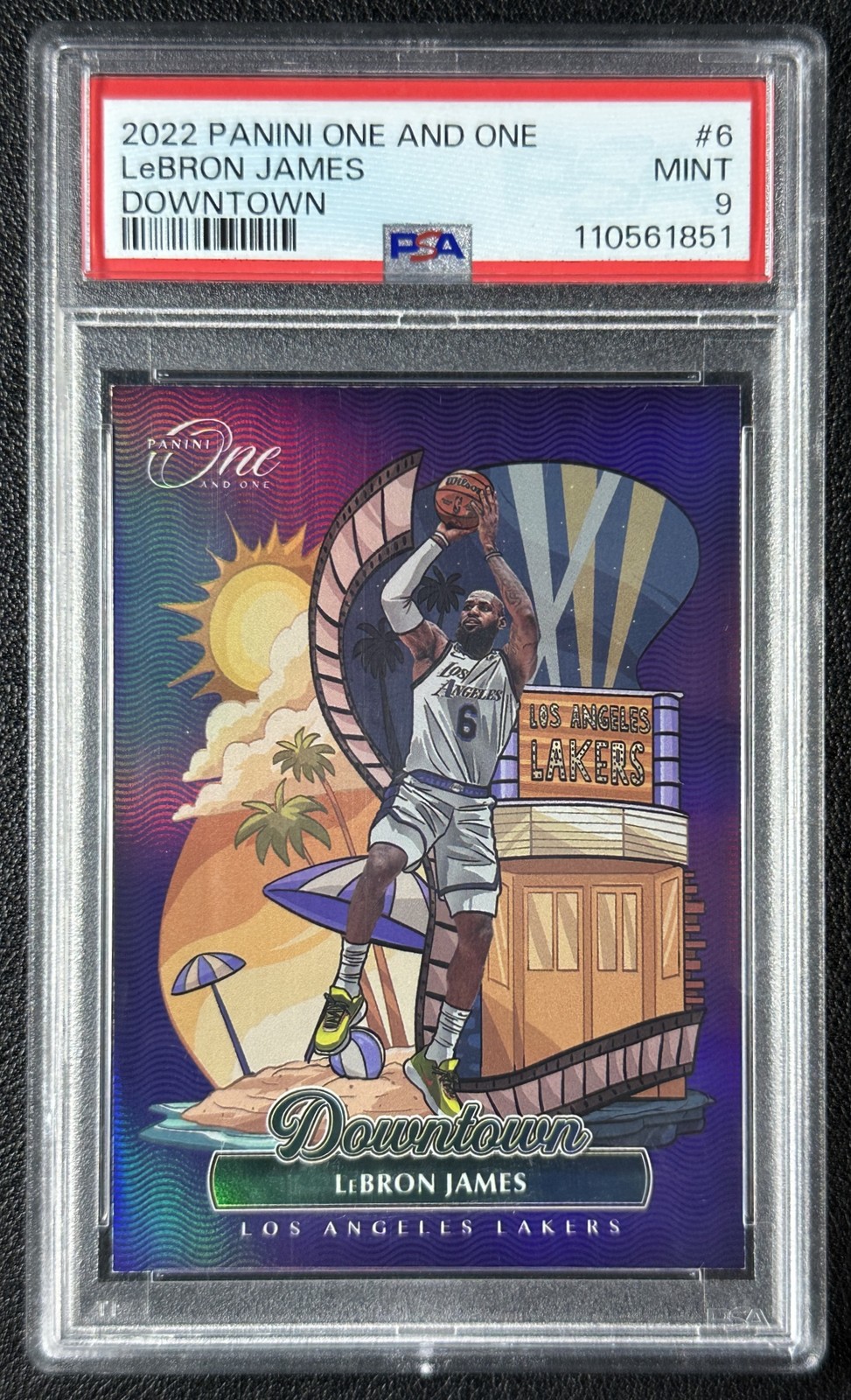 LEBRON JAMES PSA 9 2022-23 PANINI ONE & ONE #6 DOWNTOWN SSP LAKERS view 1