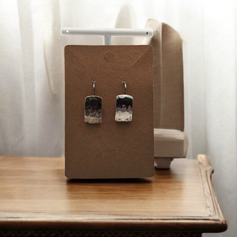 Sterling Silver 925 Hammered Rectangle French Hoo… - image 2