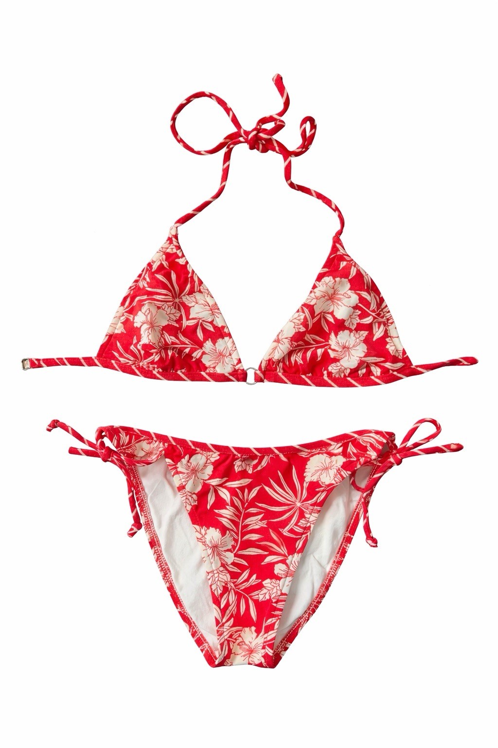 Y2K Radio Fiji Red Floral Triangle Halter Bikini Set M - California original!