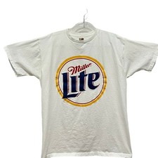 Beer T Shirt Mens XL SZ Vintage 90s Fruit Of The Loom Miller Lite White Graphic