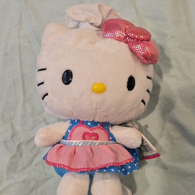 Sanrio Hello Kitty Plush Chef Cat White Blue Polka Dot Dress 2016 SIL-34519