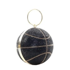 Crossbody Clutch Bag Women's Black Rhinestone Basketball-Shaped Shoulder Strap