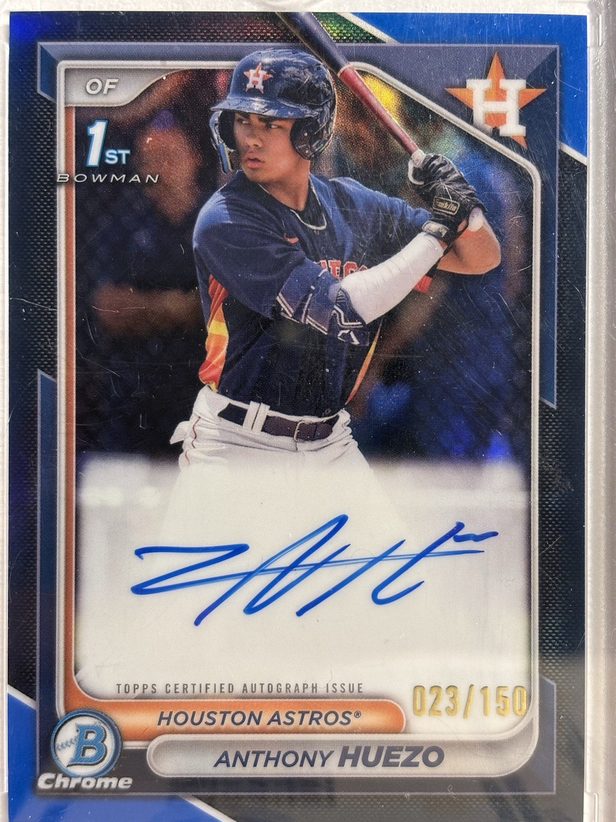 2024 Topps Bowman Chrome Auto Anthony Huezo #CPA-AHU Blue Refractor /150 AU, RC