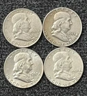 4-Coin Lot • 1962, 1963, 1948, 1953 Franklin  Half Dollars 90% Silver - $2 Face