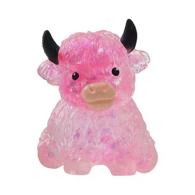 Pink Glitter Cow Squeeze Ball Gel Stress Relief Squishy Toy 3.15 in