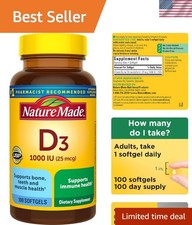 Vitamin D3 1000 IU Softgels – 100 Gluten Free Softgels for Bone & Immune Support