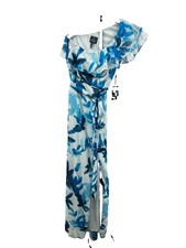 Adrianna Papell Women's One Shoulder Clip Dot Gown in blue multi Ruffle 4