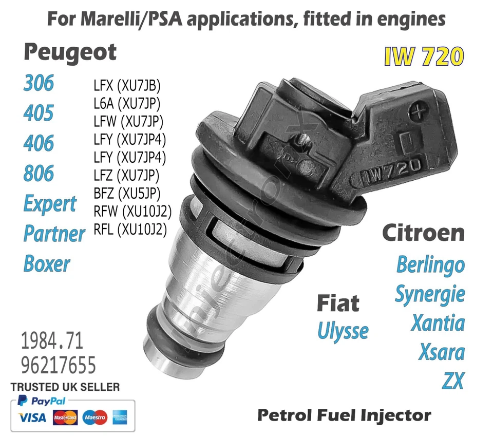 BY INJECTRONX Iniettore Benzina IW720 per Motore Citroen Peugeot Fiat 1.8 (XU7) 1.6 (XU5)