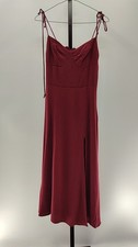 Quince Women Lightweight Crepe Sweetheart Midi Dress Maroon Basic Sleeved M