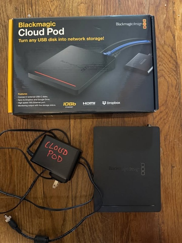 blackmagic design cloud pod, black with power adapter and box
