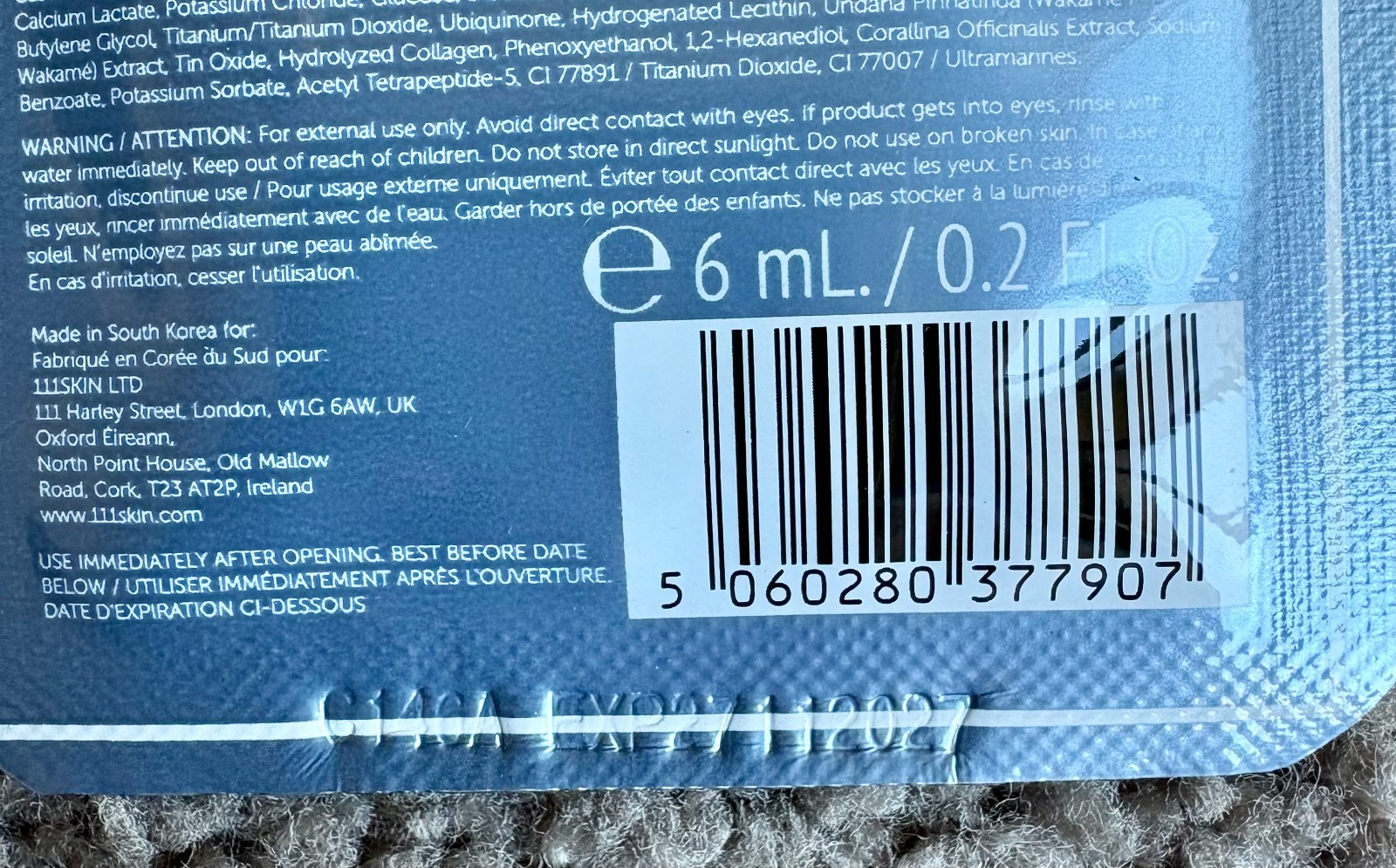 111Skin Cryo De-Puffing Eye Mask 1 treatment NEW Sealed