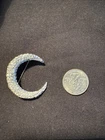 Vintage Silver Tone Half Moon Brooch With White Rhinestone's Costume Jewelry