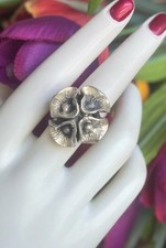 Vintage Modernist Taxco 950 Sterling Silver Flower Ring Sz 8