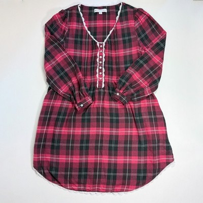 Eileen West Women s XS Flannel Nightgown Sleep Shirt Hollyberry Plaid