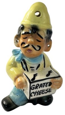 Parmesan Grated Cheese Shaker Organ Grinder Mustached Man Ceramic Kitsch Vintage