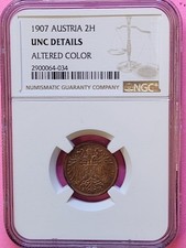 1907 Austria 2 Heller Coin NGC Rated Altered Color