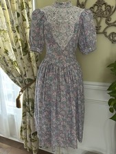 Vintage 80's Jessica McClintock Gunne Sax Floral Dress Easter Garden Party 3/4
