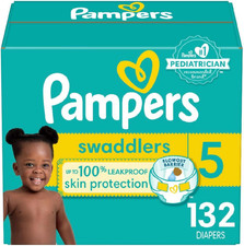 Pampers 132 Pack Swaddlers White Unisex Size 5 Disposable Baby Diapers
