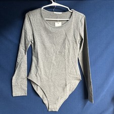 MANGOPOP Women's Size Small Long Sleeve Bodysuit Crewneck Gray NEW NWT