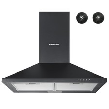 Image of FIREGAS Black Chimney Cooker Hood 60cm with Carbon Filters Stainless Steel Wall