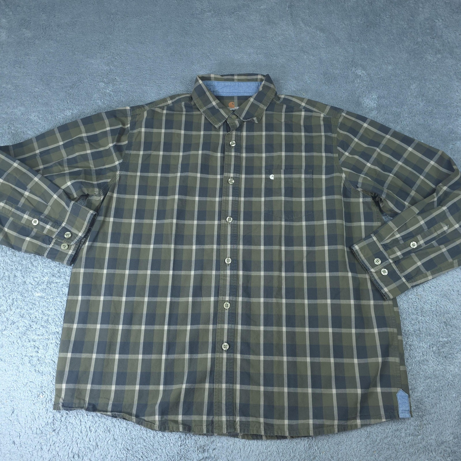 Carhartt Shirt Mens 2XL Green Plaid Long Sleeve Button Up Cotton Workwear Casual