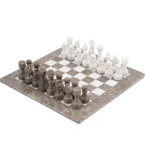 Radicaln Marble Chess Set 15 Inches Grey Oceanic and White Handmade Chess Set
