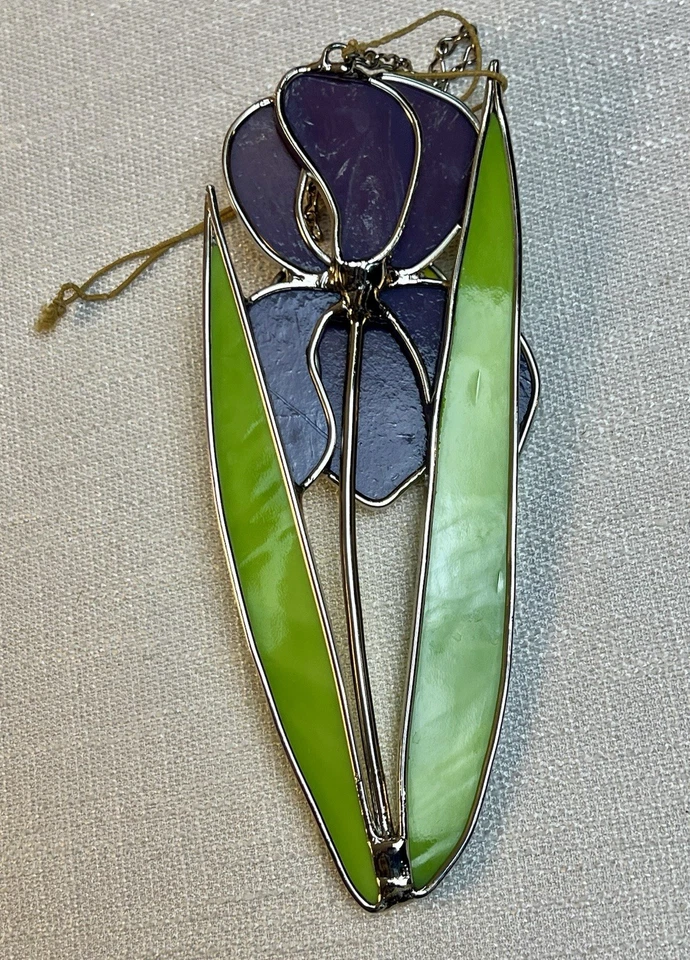 Витражное стекло цветок ириса ловец солнца вися искусство фиолетовый и зеленый 9» винтажный стиль - Изображение 3 из 4