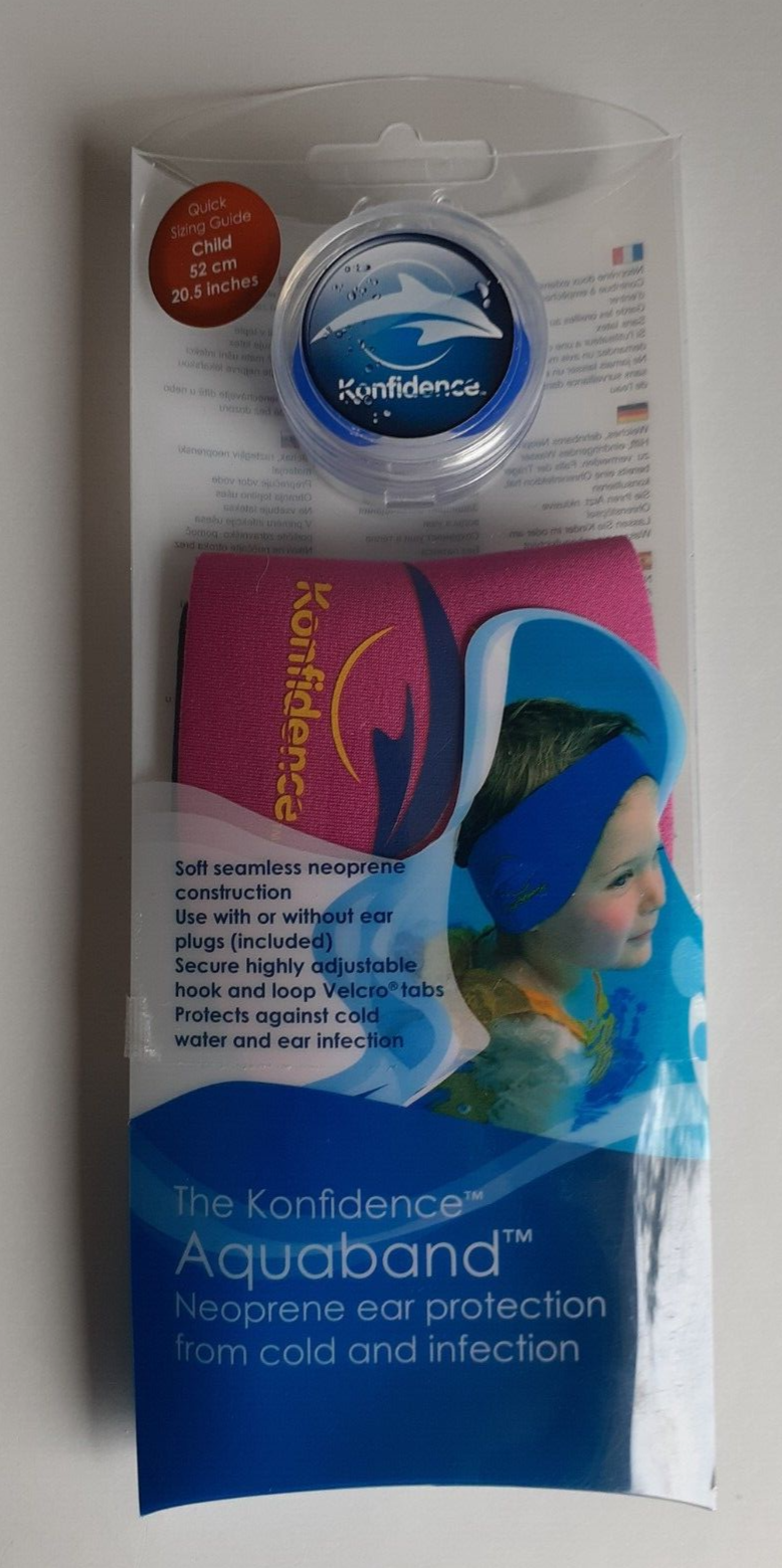 Konfidence AQUABAND Neoprene Ear Protection, Child Size Pink with Ear Plugs, New