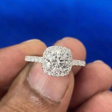 1.32Ct Round Cut Moissanite Halo Engagement Women's Ring 14k White Gold Plated