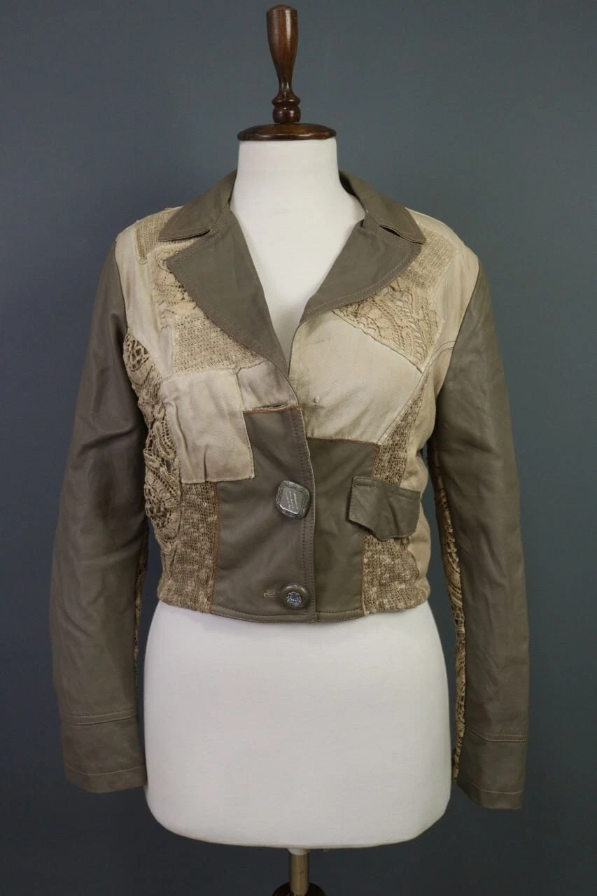 Elisa Cavaletti Club Leather Embroidered Cropped Blazer Jacket Size XS