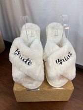 Fuzzy Bride Slippers Med/Lg Cream NWOT