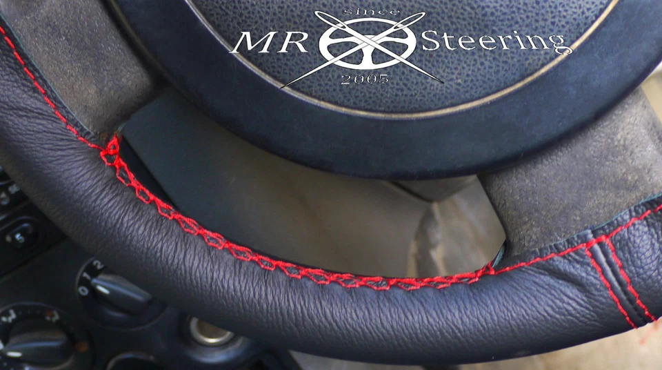 SE ADAPTA A VOLKSWAGEN NUEVO ESCARABAJO 1997-10 CUERO REAL CUBIERTA VOLANTE + CORREA ROJA Foto 4 de 4