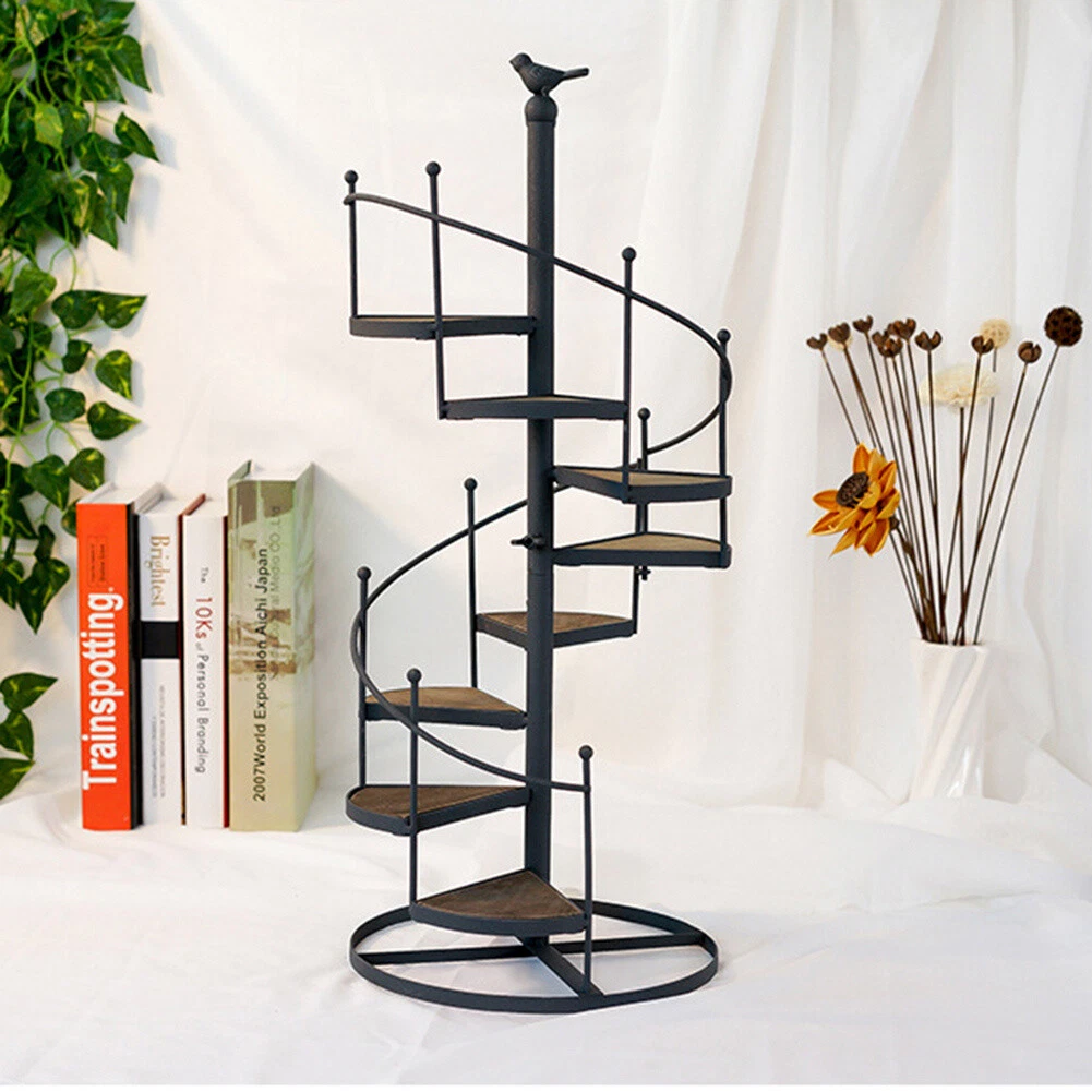 Standing Spiral Plant Stand Iron Staircase Shelf Flower Pot Holder Step Rack UK