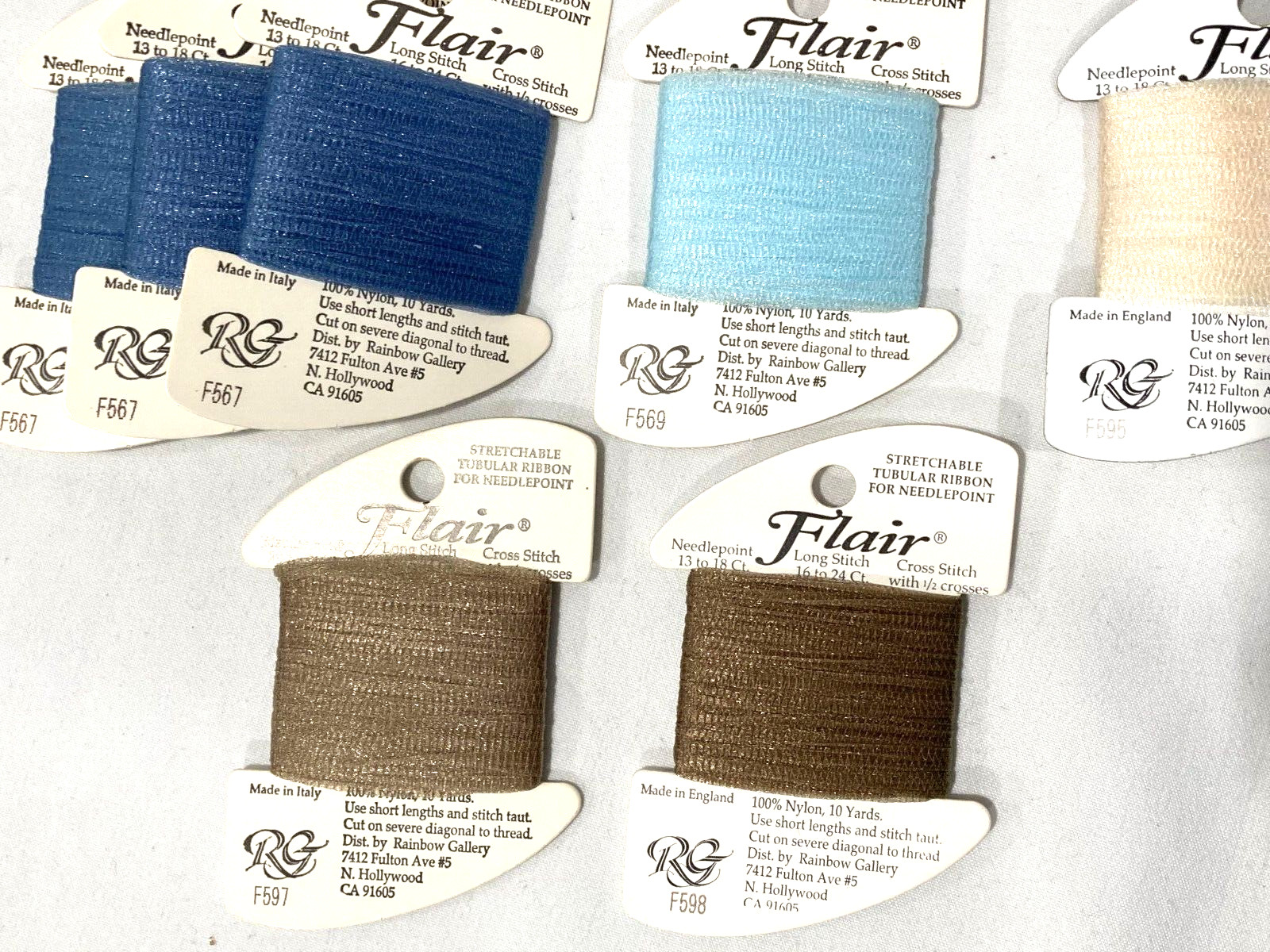 11 Rainbow Gallery FLAIR Tubular Subtle Shine Needlepoint / Long Stitch Threads